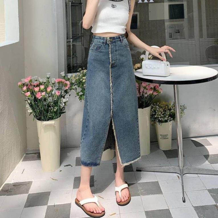 Chân váy bò xẻ tà phá cách năng động thời trang cá tính phù hợp đi học đi chơi CV5