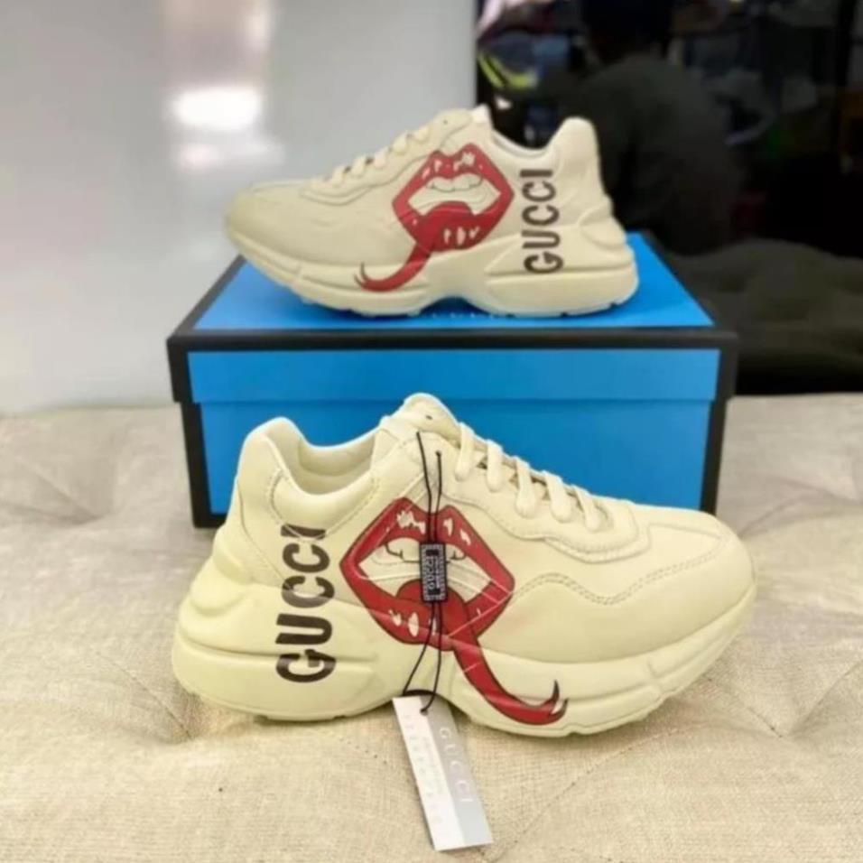 Giày Gucci Rhyton môi , họa tiết môi, ny bản trung da thật cao cấp sneakers tăng chiều cao 5cm