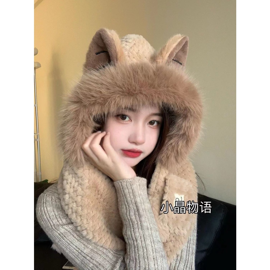 Mũ Tai Mèo Phối Lông Dày Dặn Ấm Áp Dễ Thương Thời Trang Thu Đông Cho Nữ