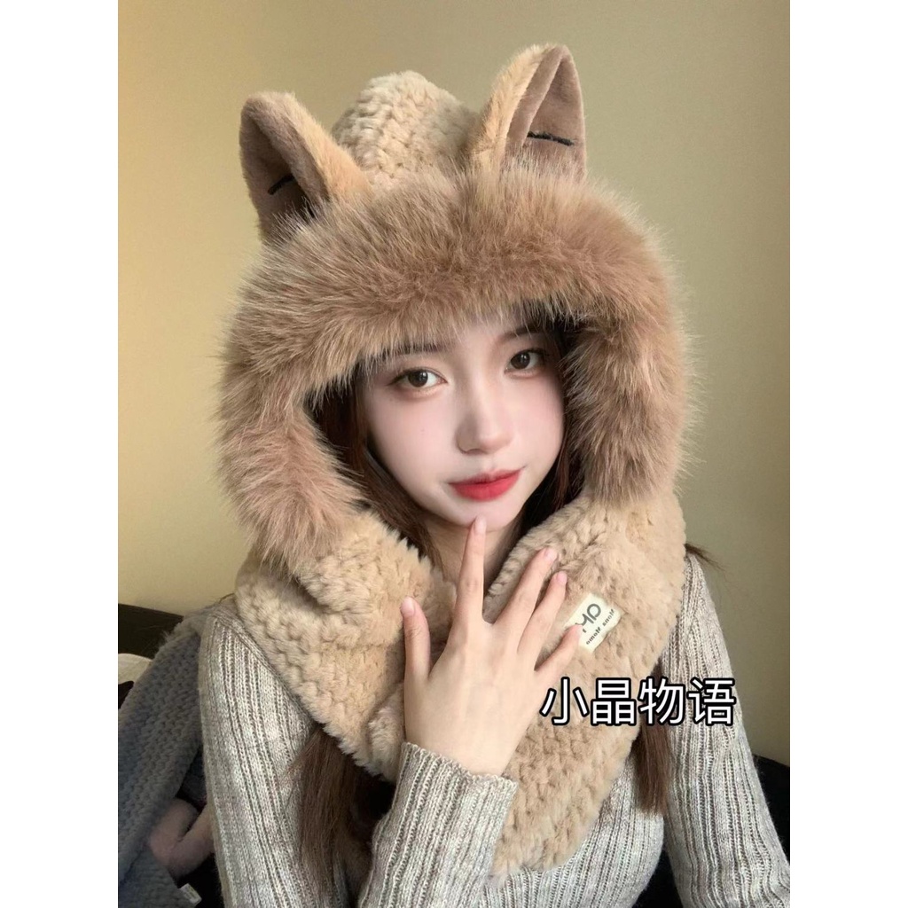 Mũ Tai Mèo Phối Lông Dày Dặn Ấm Áp Dễ Thương Thời Trang Thu Đông Cho Nữ