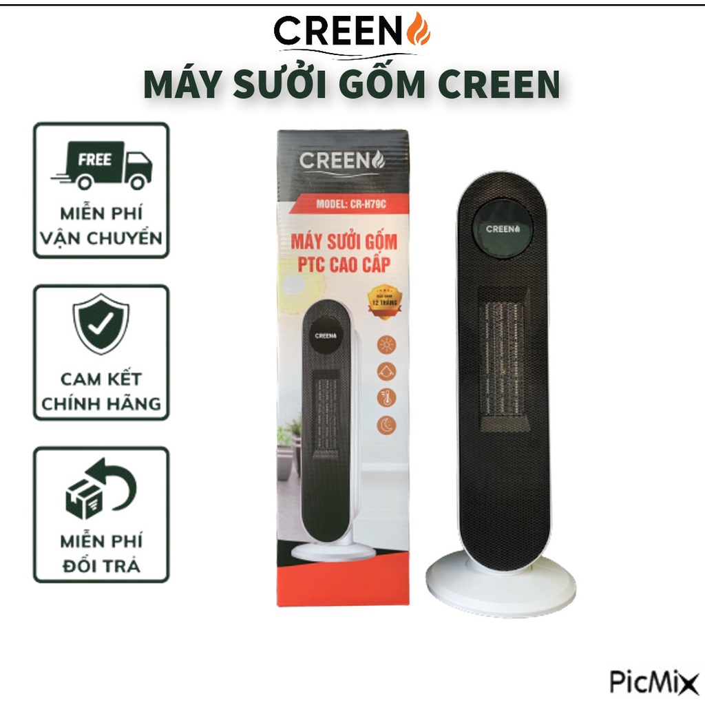 Máy Sưởi Gốm Ceramic Inverter Creen CR-H28DT 2000W, Điều Khiển Từ Xa - Quạt Sưởi Thông Minh Công Suất 2000W