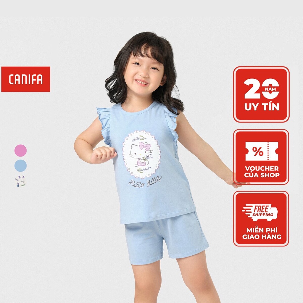 Bộ quần áo bé gái CANIFA chất liệu cotton áo cổ tròn tay cánh tiên, quần soóc cạp chun ML23 1LS23S006