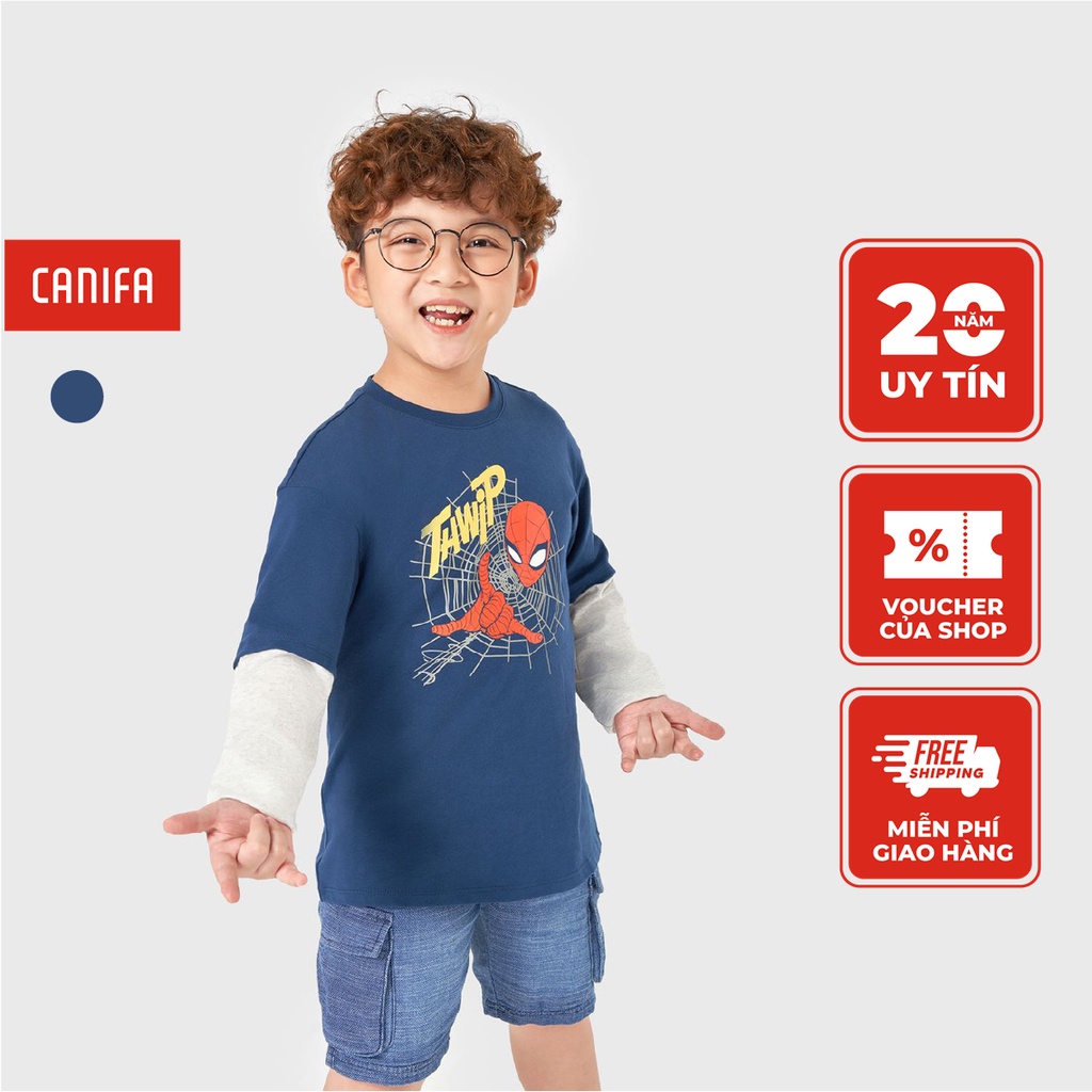 Áo phông dài tay bé trai CANIFA in hình siêu nhân 2TL22W015