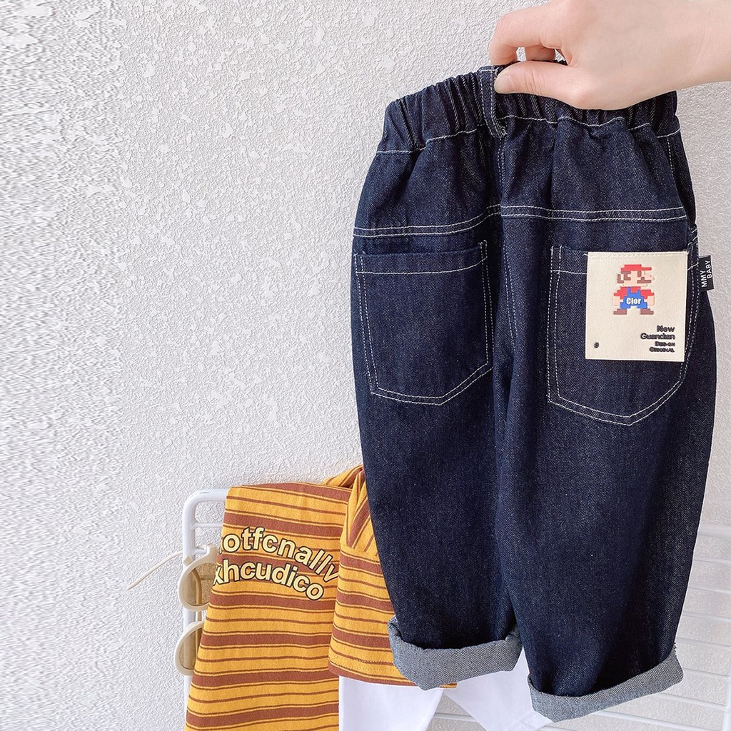 Quần Jean Dài Co Giãn In Hình Hoạt Hình Phong Cách Hàn Quốc Dễ Phối Đồ Thời Trang Mùa Thu Dành Cho Bé Trai