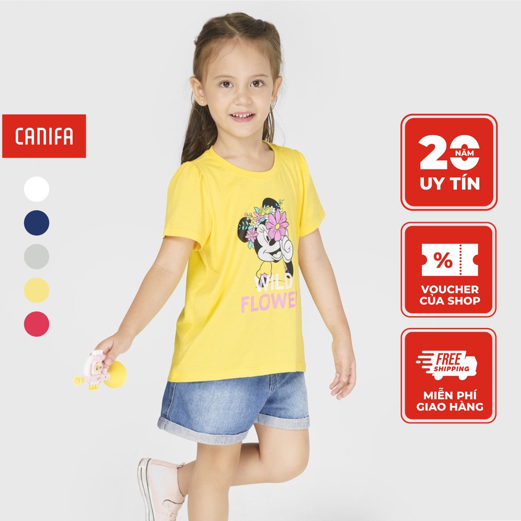 Áo phông bé gái CANIFA cotton USA in hình chuột Mickey dễ thương cộc tay cổ tròn - 1TS21S013