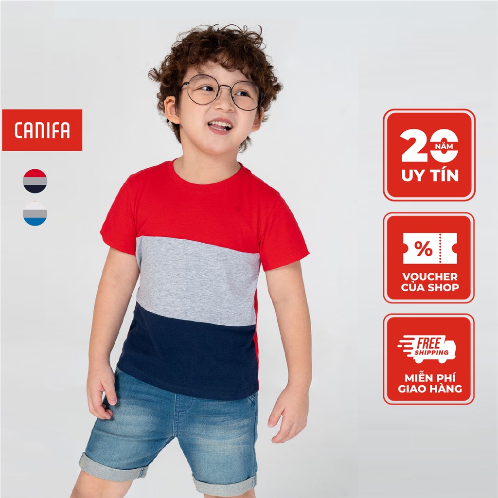 Áo phông bé trai cotton USA phối màu CANIFA - 2TS21S015