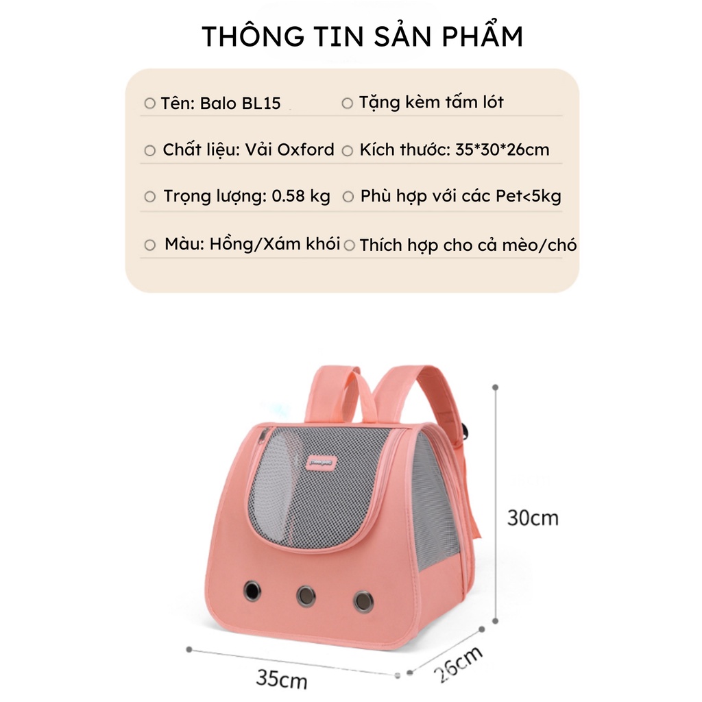 Balo vận chuyển chó mèo Luna Pet BL12, Bao đựng mèo chó nhỏ giá rẻ