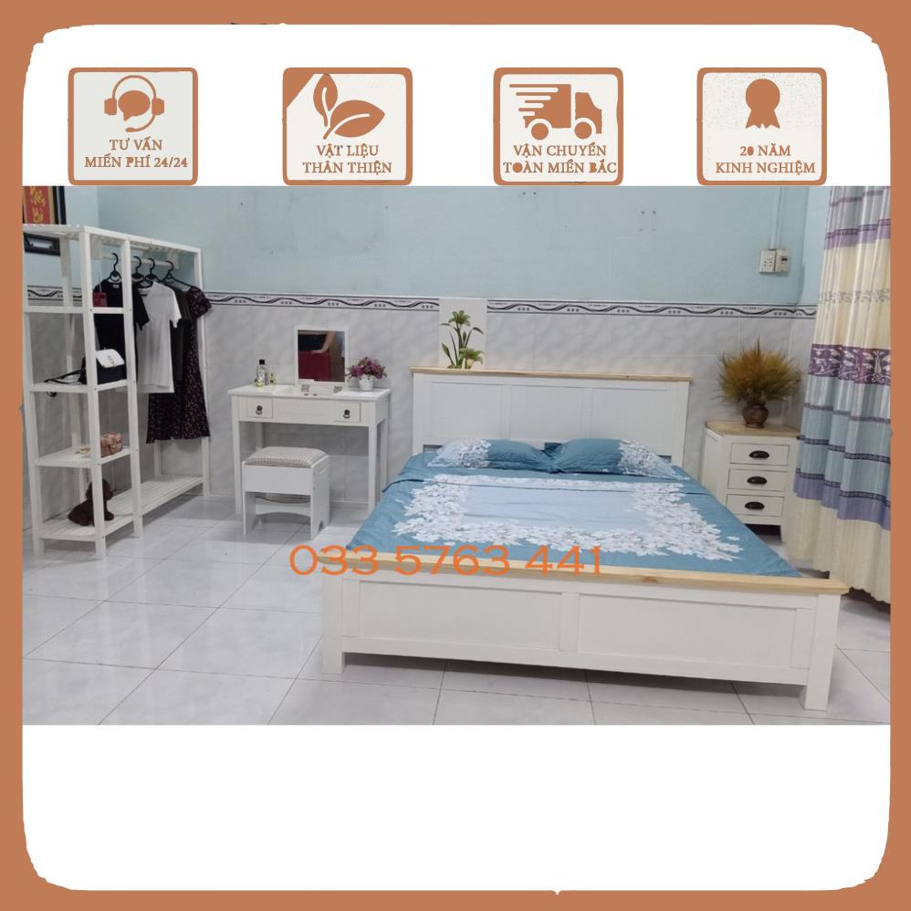 [GÍA XƯỞNG] Giường - Combo phòng ngủ gỗ thông sơn PU trắng, giường gỗ thông, giường gỗ công nghiệp Gỗ Bắc