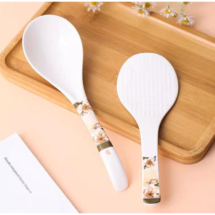 Combo 1 Thìa xới cơm và 1 thìa muỗng múc canh sứ cao cấp không nấm mốc không độc hại, độ cứng cao, dễ làm sạch, chốnính