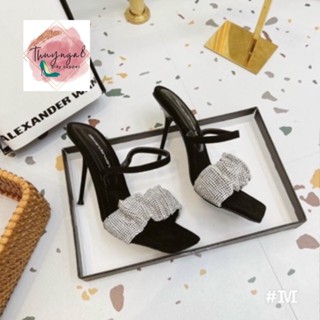 Dép cao gót, sandal quai đá Wang cao cấp, gót 9cm. fullbox bill, túi giấy 00 00