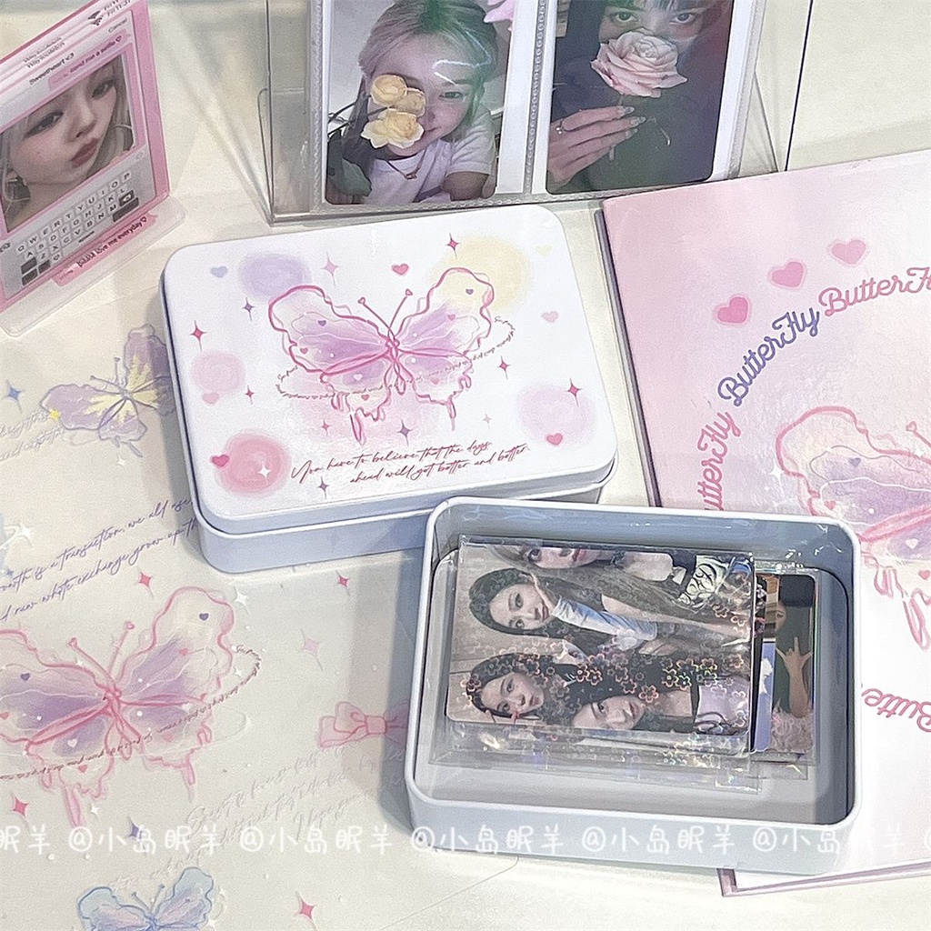 Hộp Quà Tặng ins Hộp Sắt Dán Thẻ Trang Trí Hình Bướm / Trái Tim Cỡ Nhỏ Sáng Tạo Dễ Thương