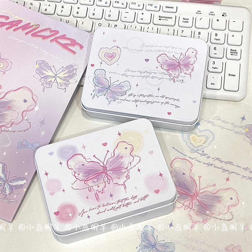 Hộp Quà Tặng ins Hộp Sắt Dán Thẻ Trang Trí Hình Bướm / Trái Tim Cỡ Nhỏ Sáng Tạo Dễ Thương