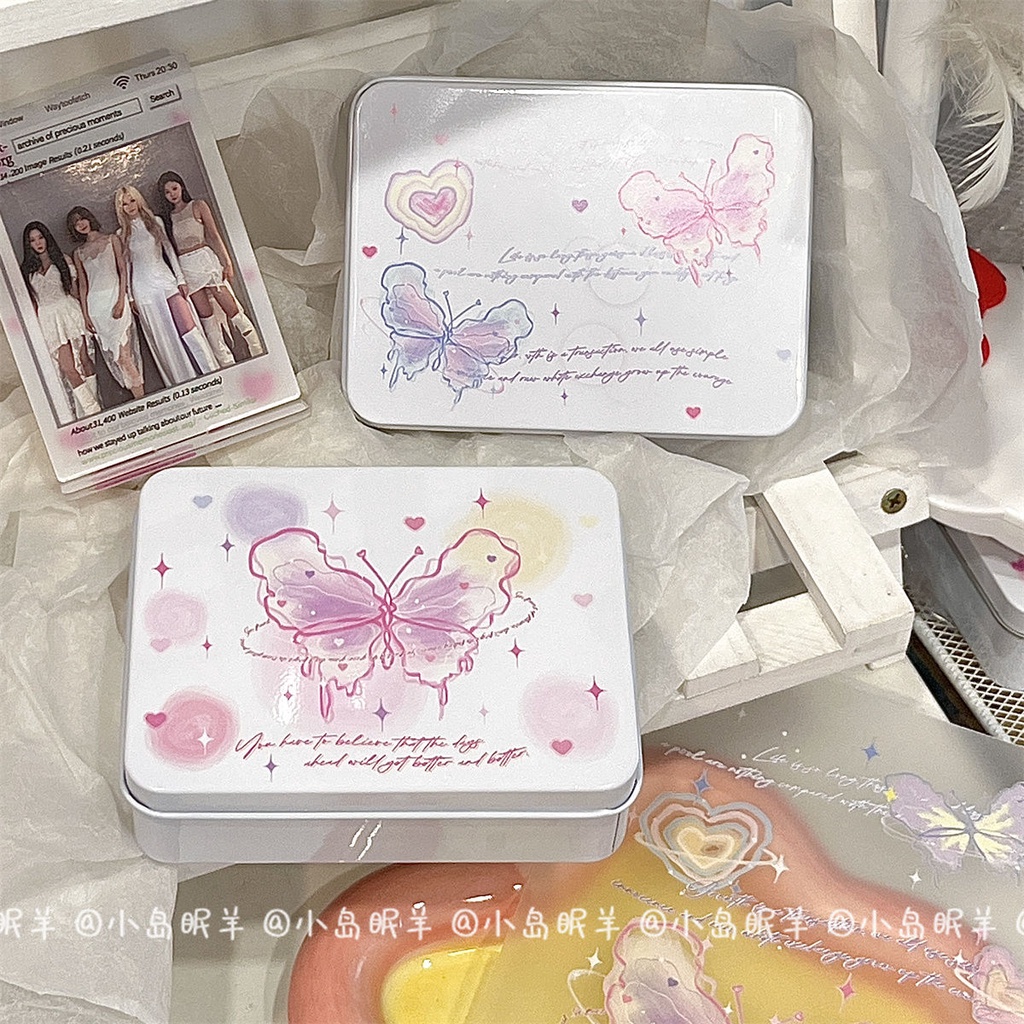 Hộp Quà Tặng ins Hộp Sắt Dán Thẻ Trang Trí Hình Bướm / Trái Tim Cỡ Nhỏ Sáng Tạo Dễ Thương
