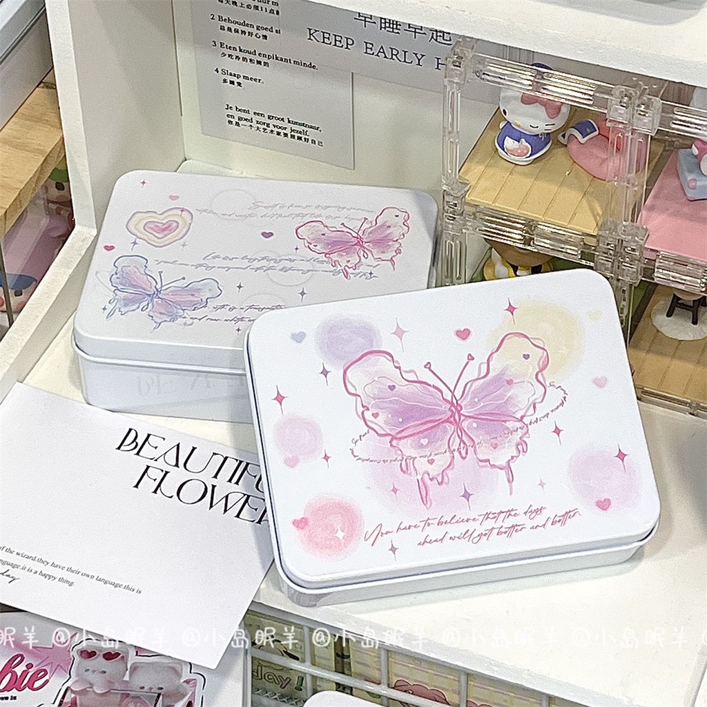 Hộp Quà Tặng ins Hộp Sắt Dán Thẻ Trang Trí Hình Bướm / Trái Tim Cỡ Nhỏ Sáng Tạo Dễ Thương