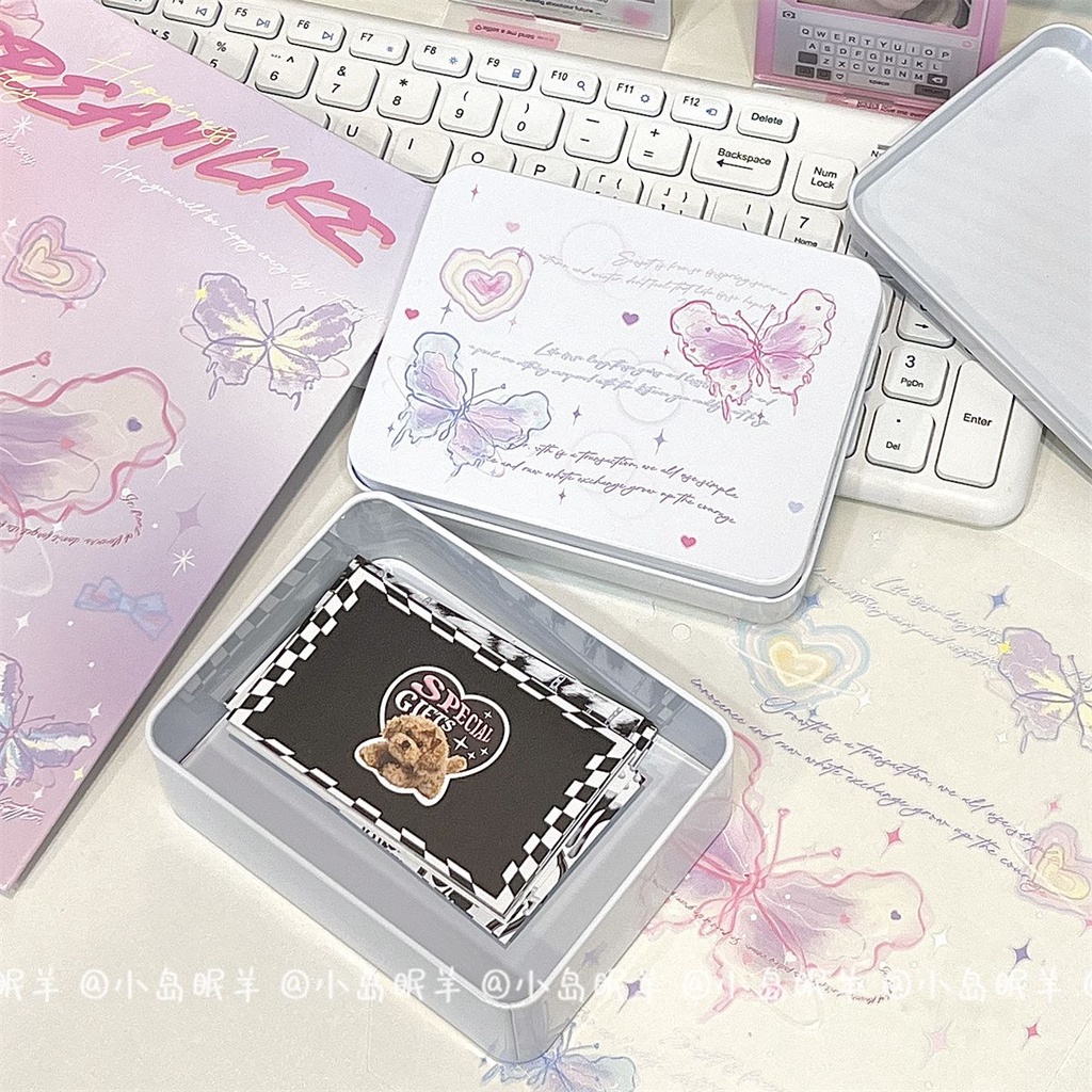 Hộp Quà Tặng ins Hộp Sắt Dán Thẻ Trang Trí Hình Bướm / Trái Tim Cỡ Nhỏ Sáng Tạo Dễ Thương