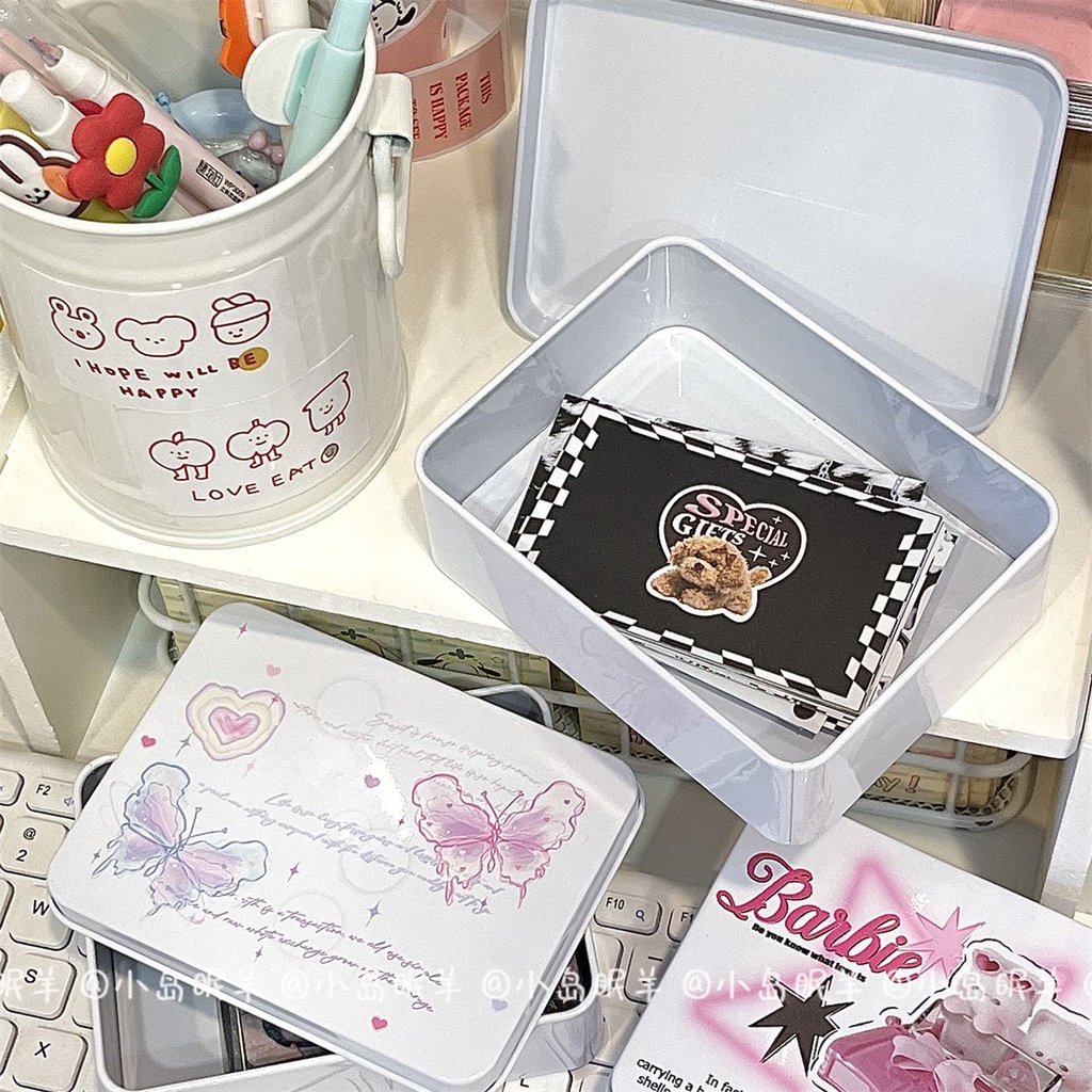 Hộp Quà Tặng ins Hộp Sắt Dán Thẻ Trang Trí Hình Bướm / Trái Tim Cỡ Nhỏ Sáng Tạo Dễ Thương