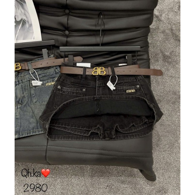 Quần váy jeans túi chữ m kèm đai hàng QC L1