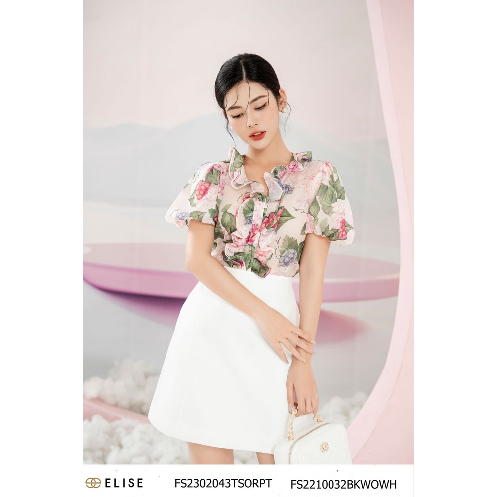 Chân váy tafta trắng cạp liền thiết kế Elise FS2210032BKWOWH