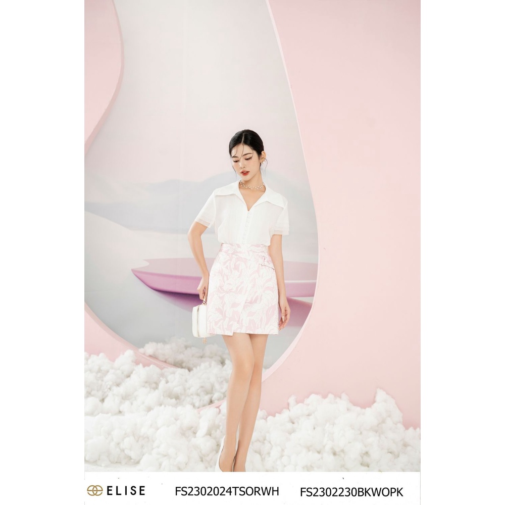 Chân váy tafta hoa nền hồng tà chồng thiết kế Elise FS2302230BKWOPK