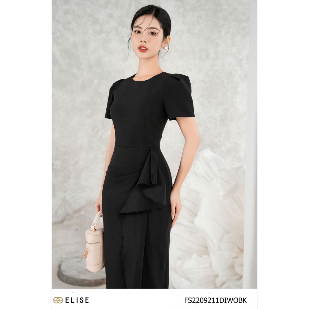 Đầm đen xếp bèo eo thiết kế Elise FS2209211DIWOBK