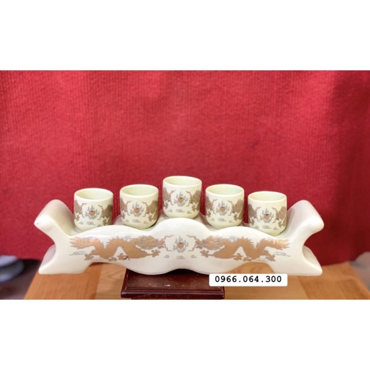 Bộ Đồ Thờ Ban Thần Tài Màu Vàng Ngà, Đồ Thờ Thần Tài, Gia Tiên gốm sứ màu vàng