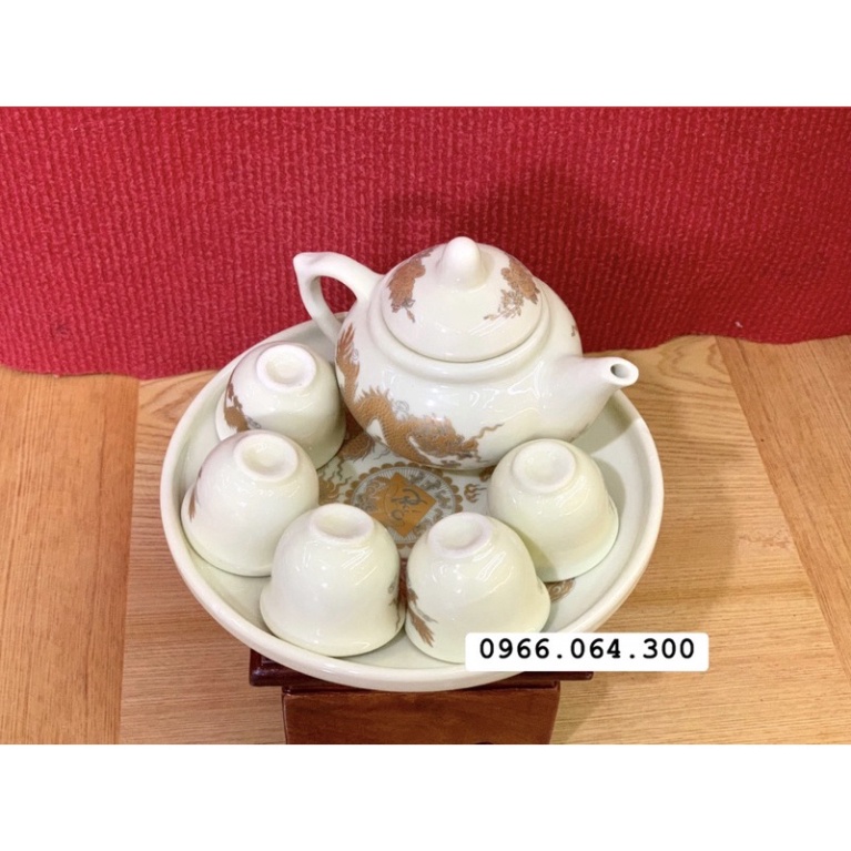 Bộ Đồ Thờ Ban Thần Tài Màu Vàng Ngà, Đồ Thờ Thần Tài, Gia Tiên gốm sứ màu vàng