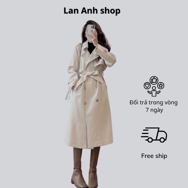 Áo Khoác Mangto dáng dài chất Kaki may liền đai tay có cúc đồng