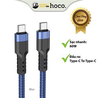 Cáp sạc nhanh hoco u110 60w type-c to type-c, lõi đồng cao cấp, dây dù siêu bền, chống dối, dài 1,2m