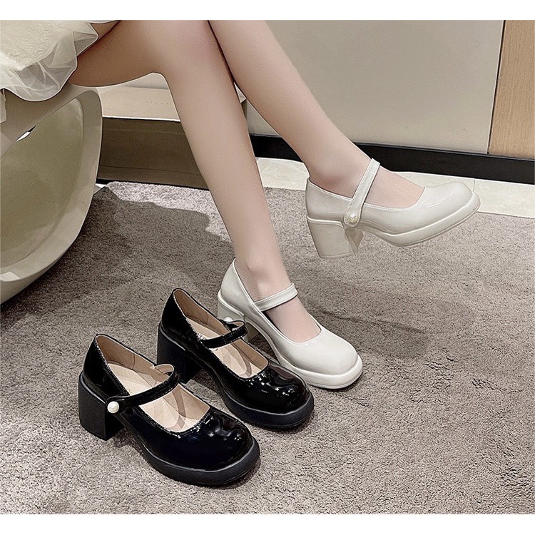 Giày lolita đế cao quai ngọc, giày mary jane đế 6cm thời trang phong cách ulzzang đi học đi chơi da mềm