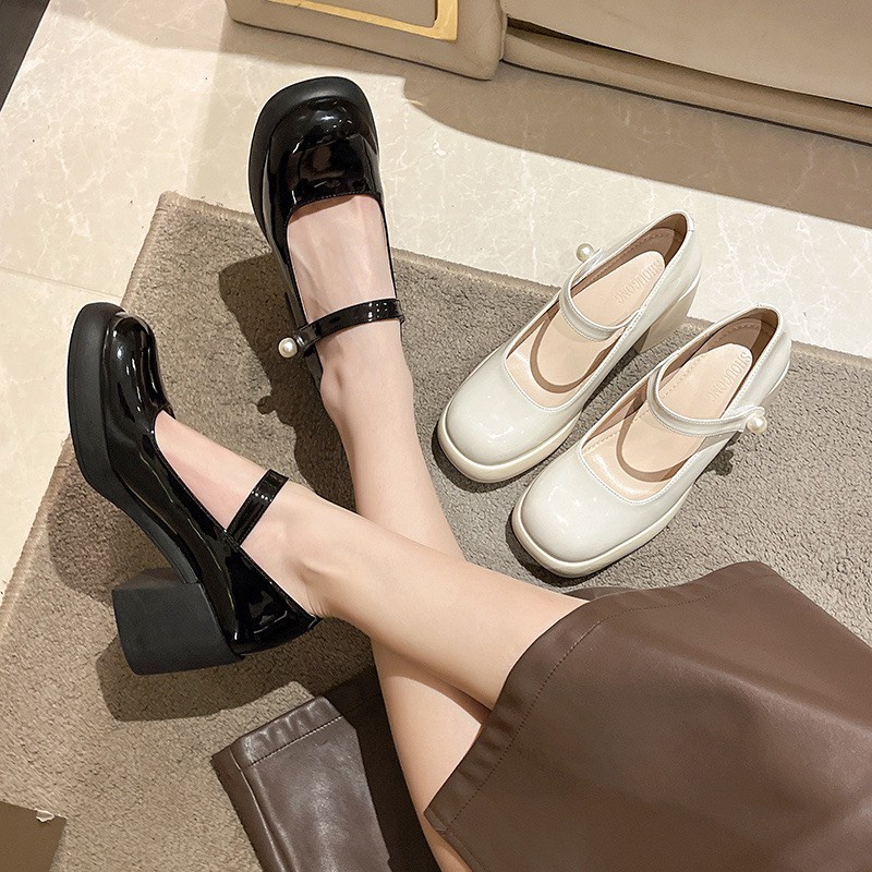 Giày lolita đế cao quai ngọc, giày mary jane đế 6cm thời trang phong cách ulzzang đi học đi chơi da mềm