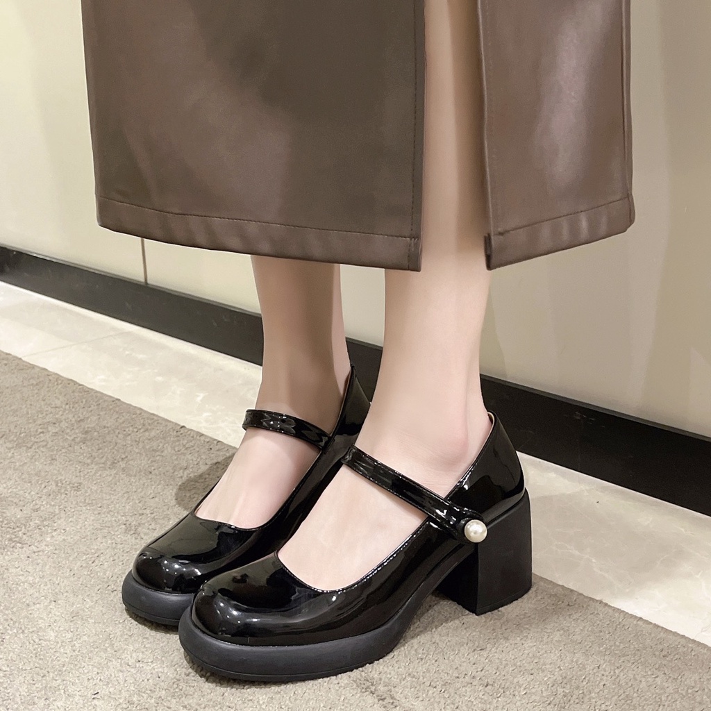 Giày lolita đế cao quai ngọc, giày mary jane đế 6cm thời trang phong cách ulzzang đi học đi chơi da mềm