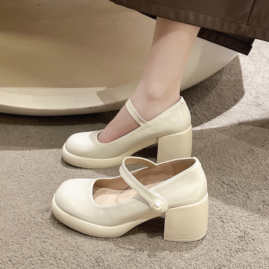 Giày lolita đế cao quai ngọc, giày mary jane đế 6cm thời trang phong cách ulzzang đi học đi chơi da mềm