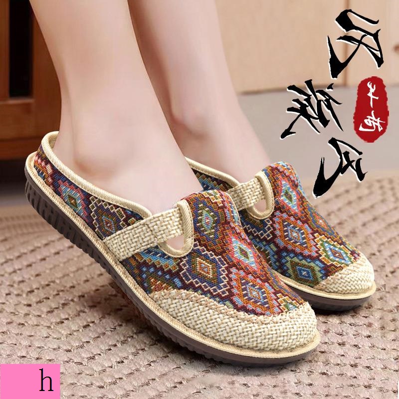 Mới Giày Lười Vải Lanh Đế Mềm Thoáng Khí Thêu Họa Tiết Phong Cách Cổ Điển Dành Cho Nữ