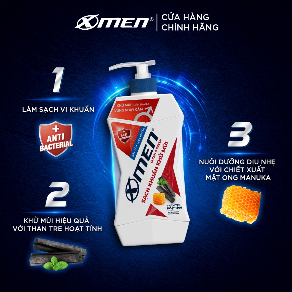 Combo 2 Sữa Tắm XMEN Clean & Fresh Sạch Khuẩn Khử Mùi 630Gx2