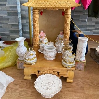 Bộ chung binh lư hương thờ cúng hàng bạch ngọc hoa sen trắng cao cấp-Đồ thờ tâm linh