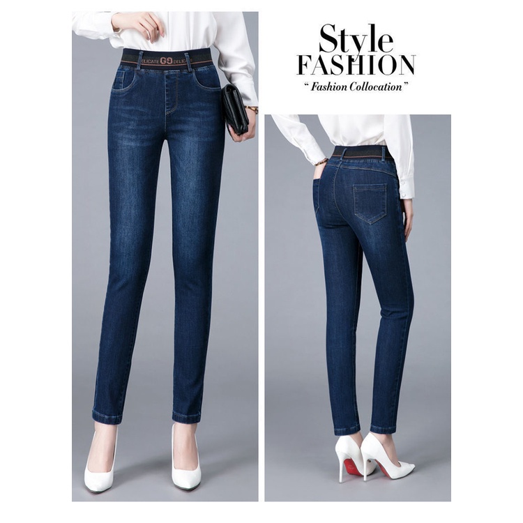 Quần jeans Dài Lưng Cao Co Giãn Thời Trang Cho Phụ Nữ Trung Niên