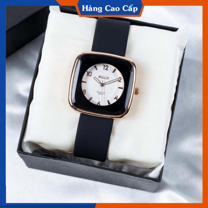 Đồng hồ nữ BL mặt vuông bo tròn dây cao su mềm - Đồng hồ đeo tay phong cách trẻ trung