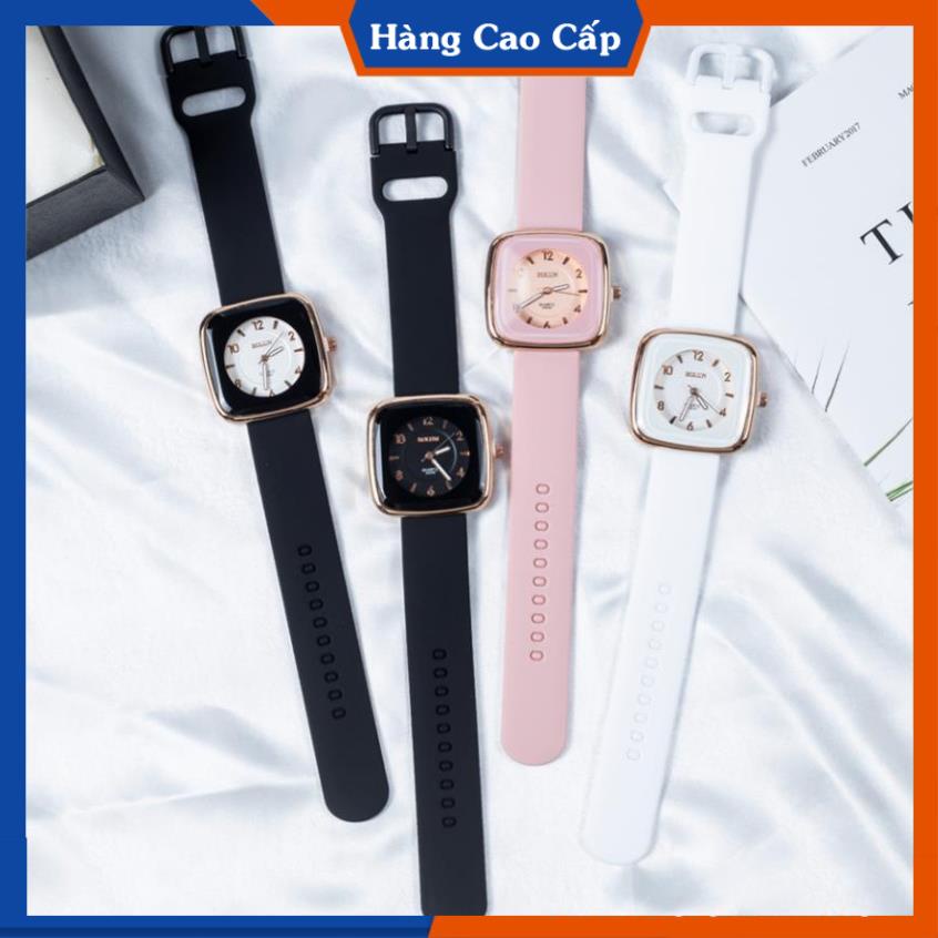 Đồng hồ nữ BL mặt vuông bo tròn dây cao su mềm - Đồng hồ đeo tay phong cách trẻ trung