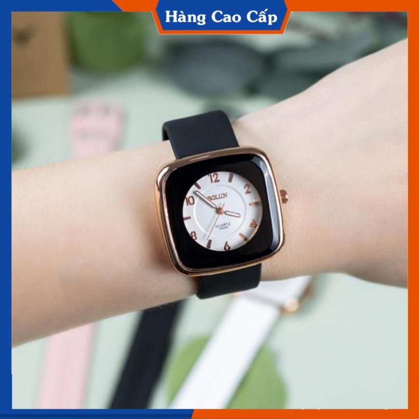 Đồng hồ nữ BL mặt vuông bo tròn dây cao su mềm - Đồng hồ đeo tay phong cách trẻ trung