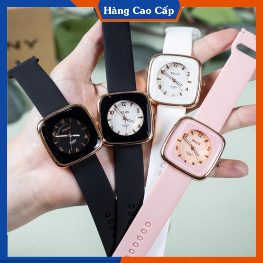Đồng hồ nữ BL mặt vuông bo tròn dây cao su mềm - Đồng hồ đeo tay phong cách trẻ trung