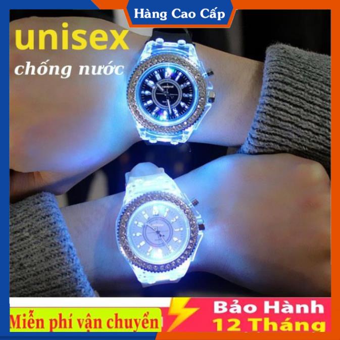 Đồng hồ Phát Sáng đính đá viền TRÒN UNISEX nam nữ phát sáng cực đẹp, Phù hợp mọi kích cỡ tay, hàng đẹp, bảo hành 12 viền