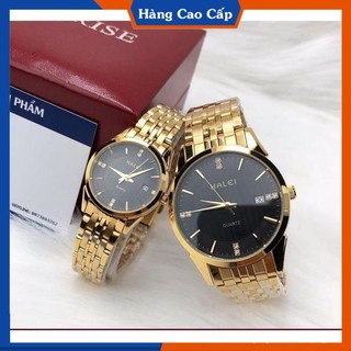 Đồng hồ cặp thời trang nam nữ Halei 562 Hl1 mặt tròn dây kim loại kèm lịch ngày cao cấp - Tặng PIN DỰ PHÒNG