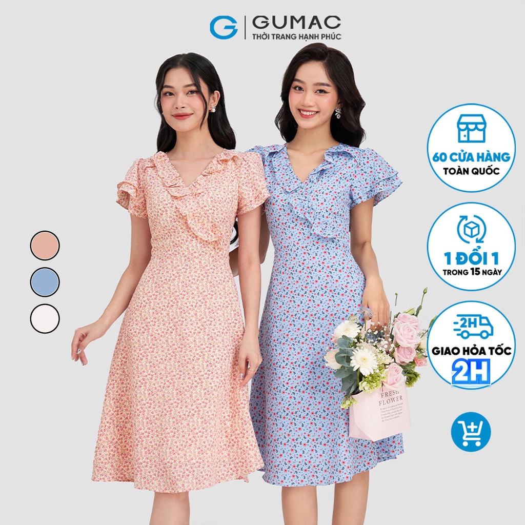 Đầm hoa nhí nữ phối bèo GUMAC DD03049