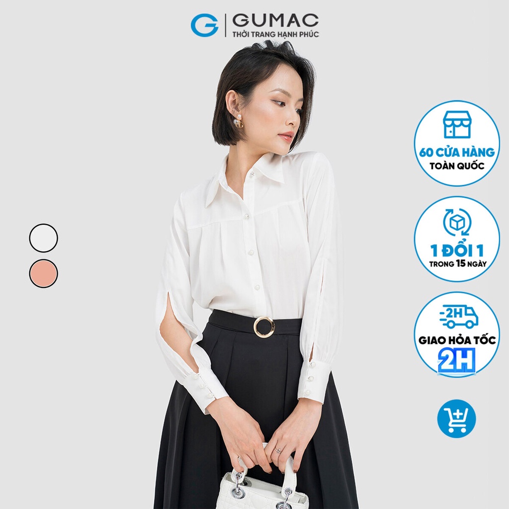 Áo sơ mi tay dài xếp ly GUMAC AD04018