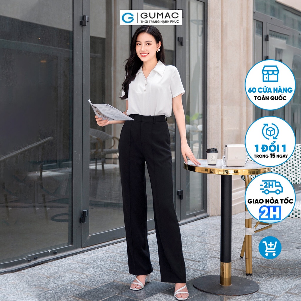 Quần tây đen nữ ống suông, lưng cao phối túi thời GUMAC QD09024