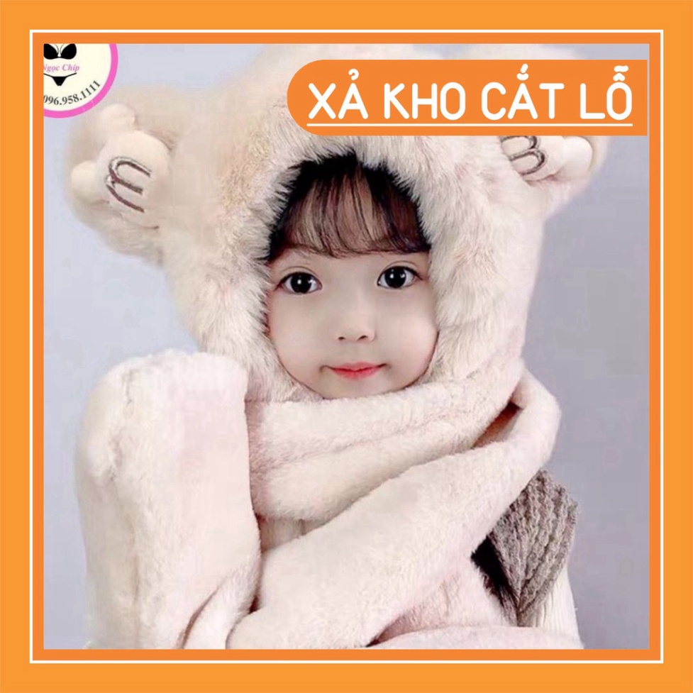 Mũ trùm đầu, mũ len kèm khăn choàng cổ và găng tay hình tai gấu đáng yêu cho bé -1 -12