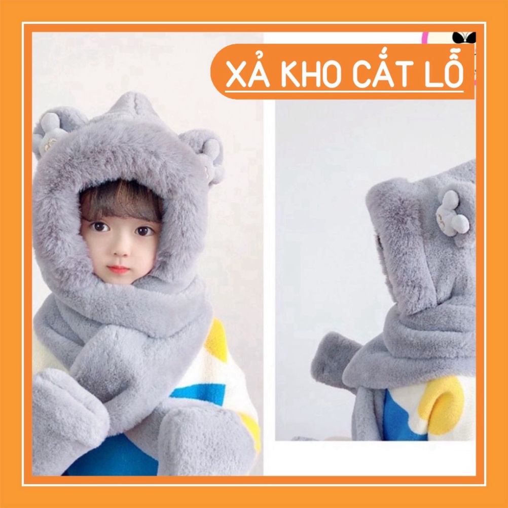 Mũ trùm đầu, mũ len kèm khăn choàng cổ và găng tay hình tai gấu đáng yêu cho bé -1 -12