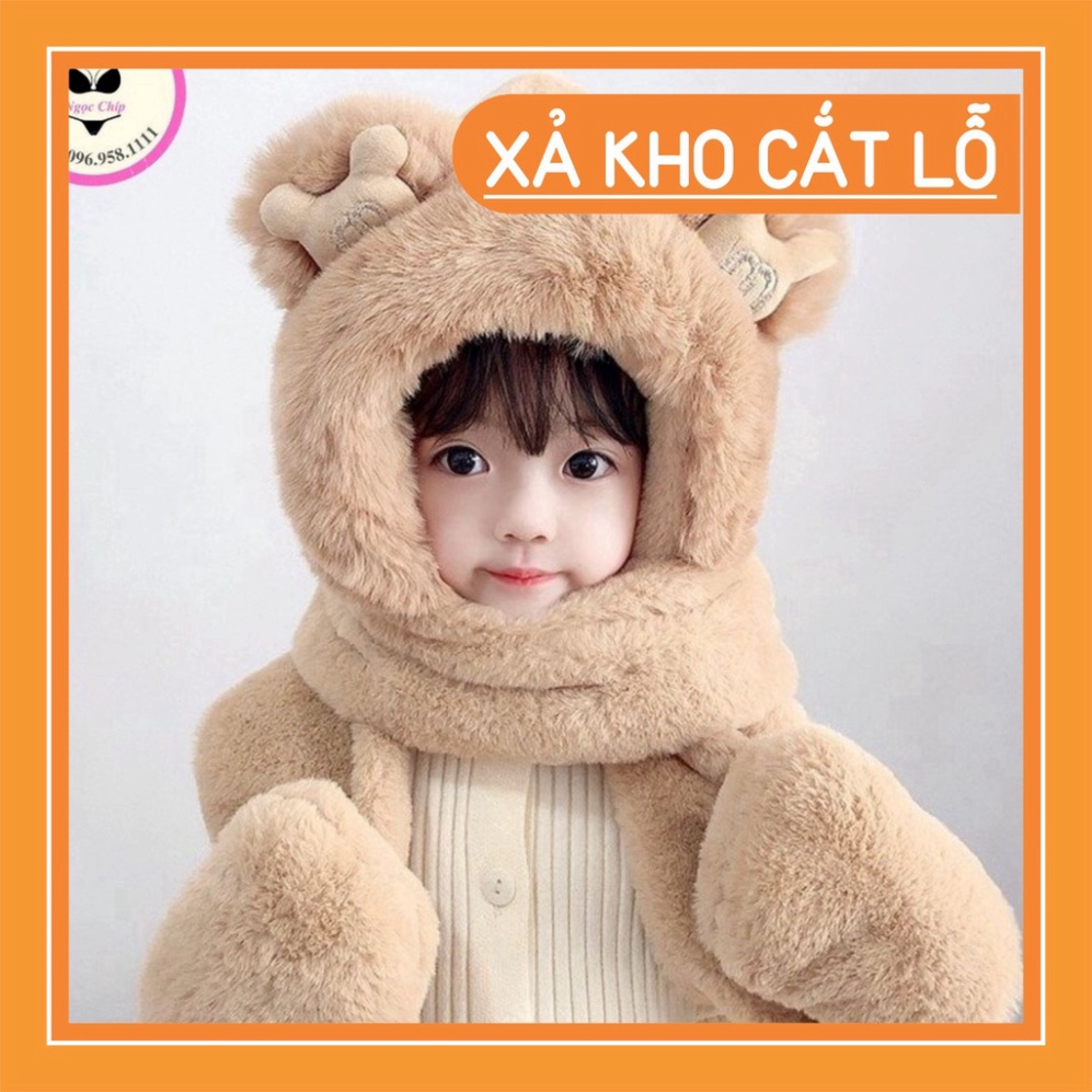 Mũ trùm đầu, mũ len kèm khăn choàng cổ và găng tay hình tai gấu đáng yêu cho bé -1 -12