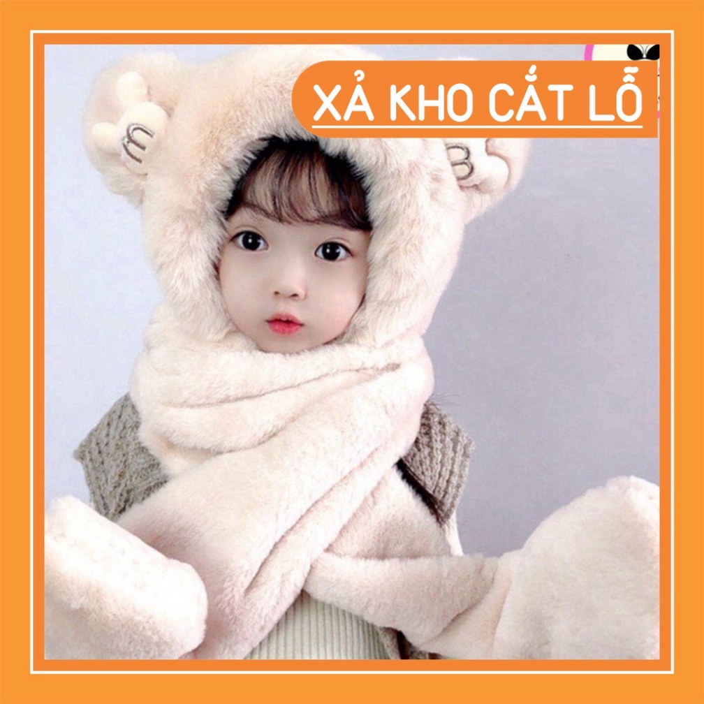 Mũ trùm đầu, mũ len kèm khăn choàng cổ và găng tay hình tai gấu đáng yêu cho bé -1 -12
