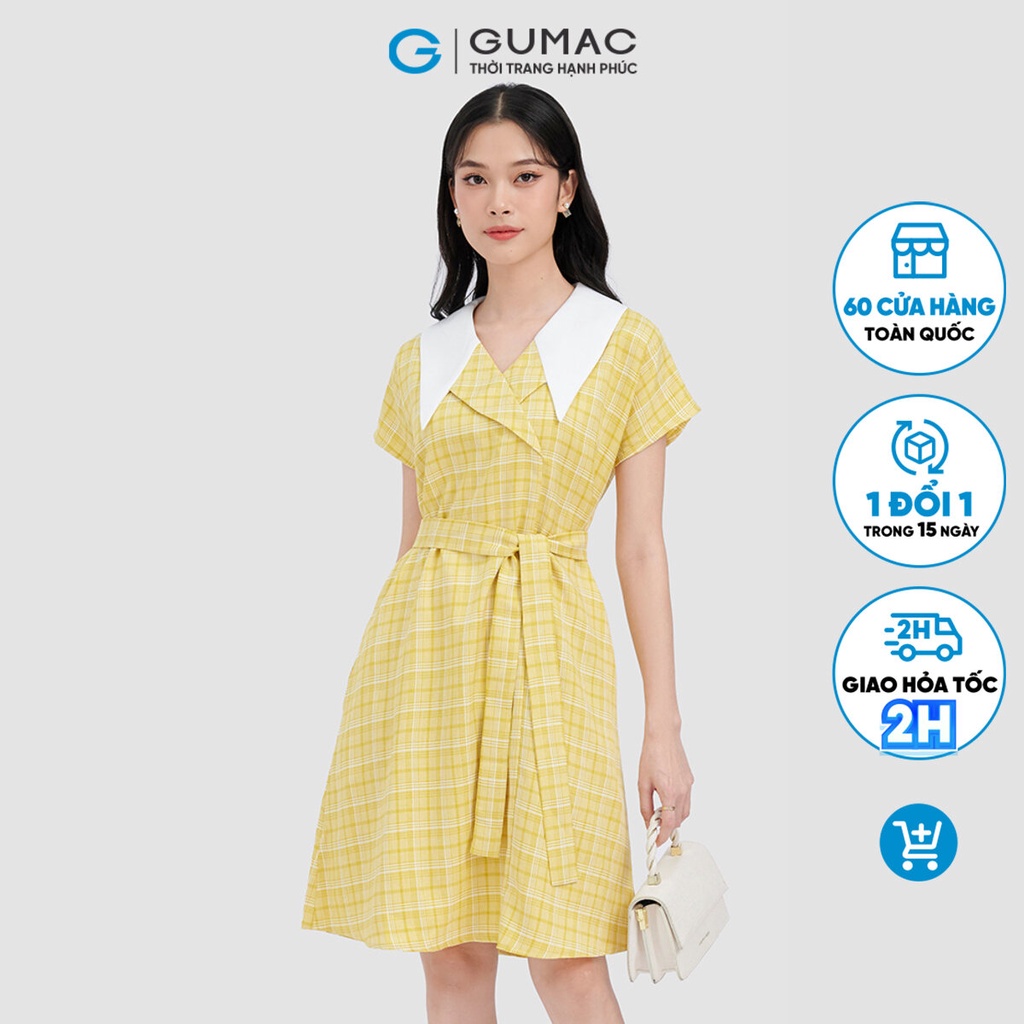 Đầm caro phối cổ thời trang GUMAC DC10064